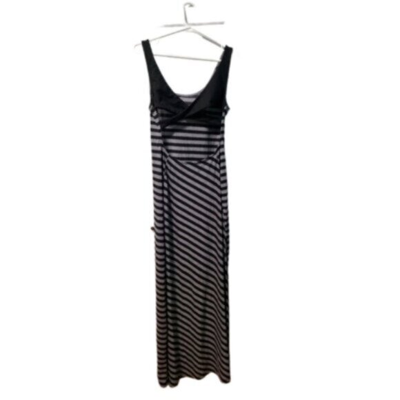 VENUS Black Grey Striped Side Slit Cut Out Back Casual Summer Maxi Dress Small - Picture 8 of 12